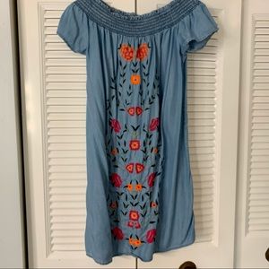 Embroidered off the shoulder dress